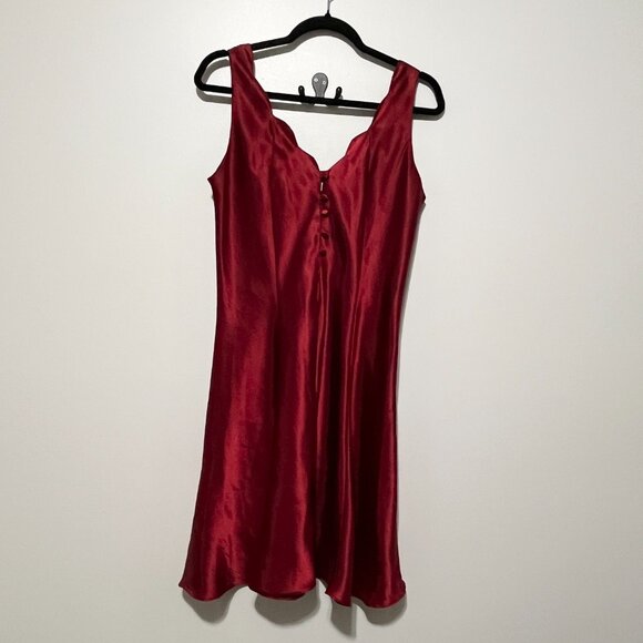 Erika Taylor Womens VTG Satin Slip Dress Size M Red Vamp Scalloped Gothic Noir - Picture 2 of 11